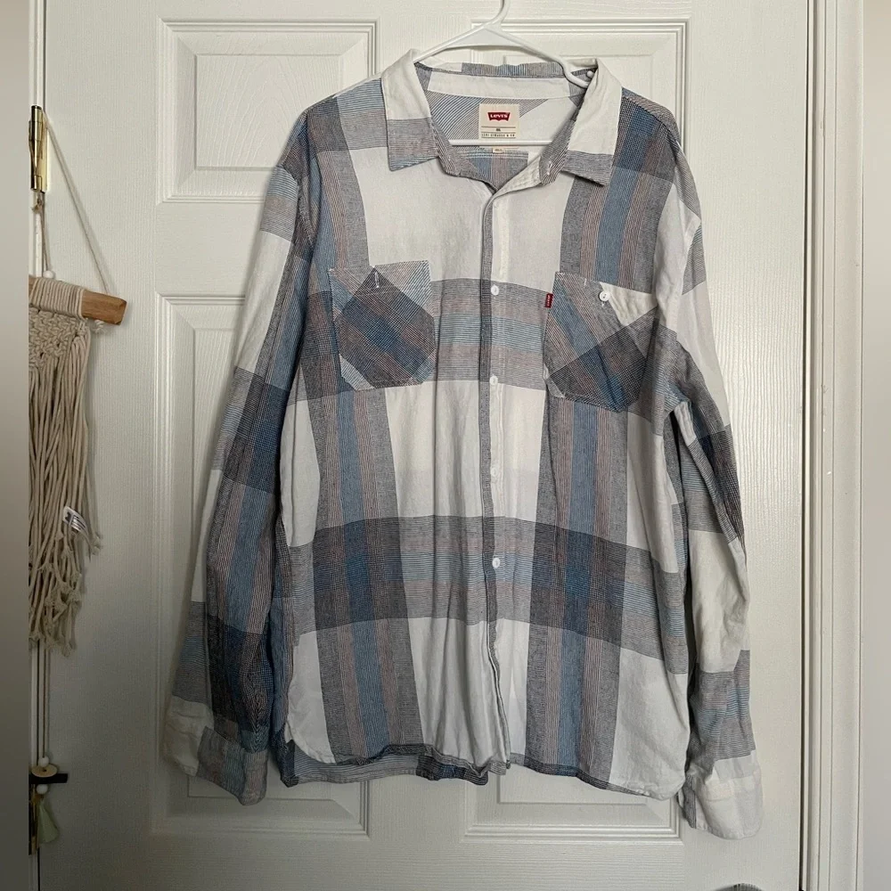 Levi's Men's Casual Blue, Tan and Gray Striped Shirt XXL